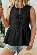 Black Plus Size Solid Color Bow Tie Peplum Tank Top 🇺🇸