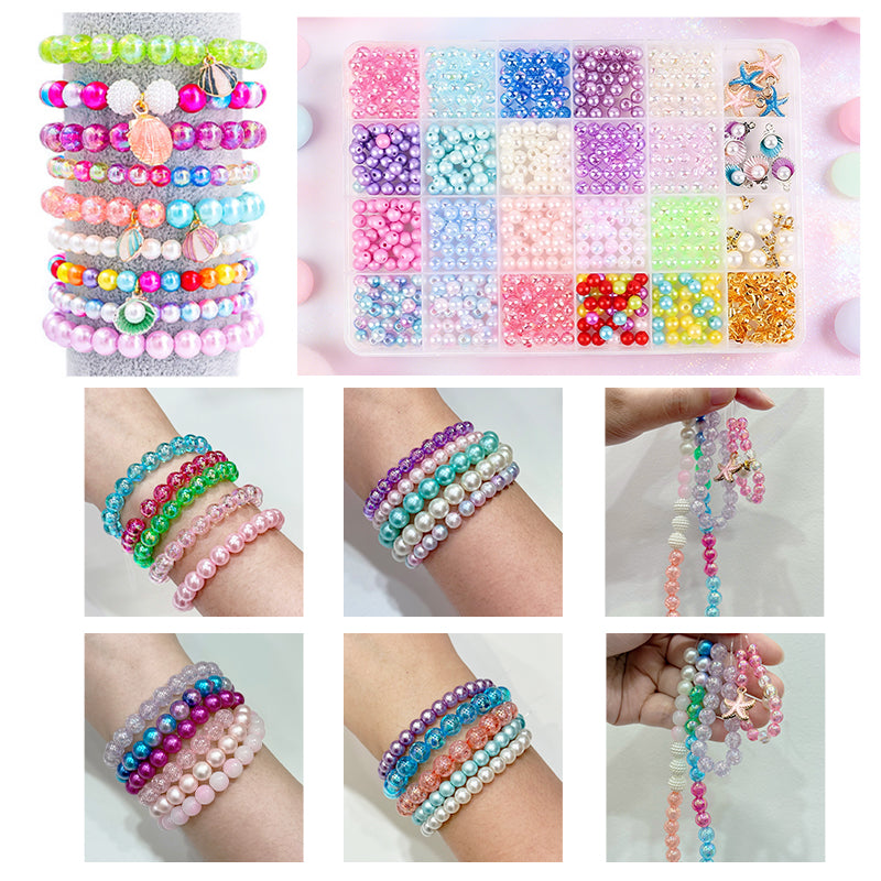 2 Box About 1190pcs Ocean Beads Bracelet Making Kit for Beginner Age 6-12 Girls Gifts Coloured Big Hole Bead for Jewellery Making Necklace DIY Arts and Crafts Gift 🇬🇧