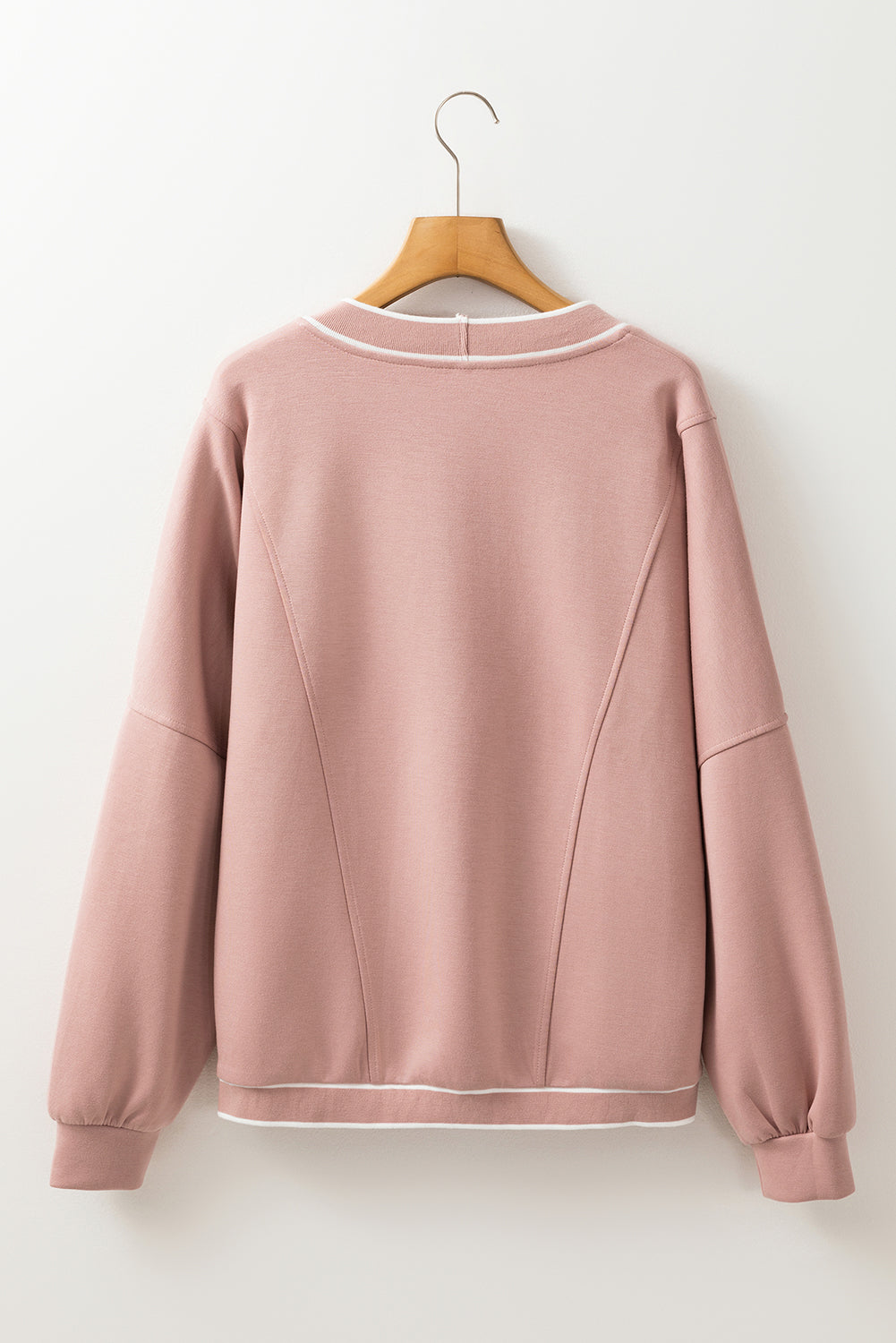 Pink Stripe Contrast Trim V Neck Buttoned Front Pocketed Knit Cardigan 🇺🇲