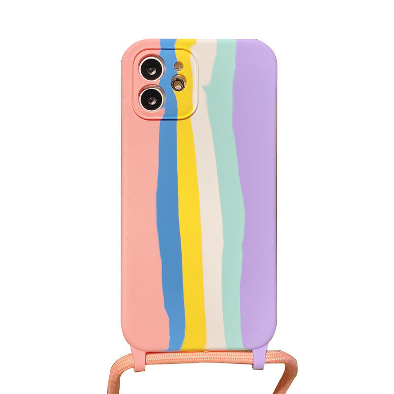 Mobile Phone Cover Apple 13pro Rainbow Lanyard Silicone Cover Suitable For 11pro All-Inclusive Anti-Fall Case 🇨🇳