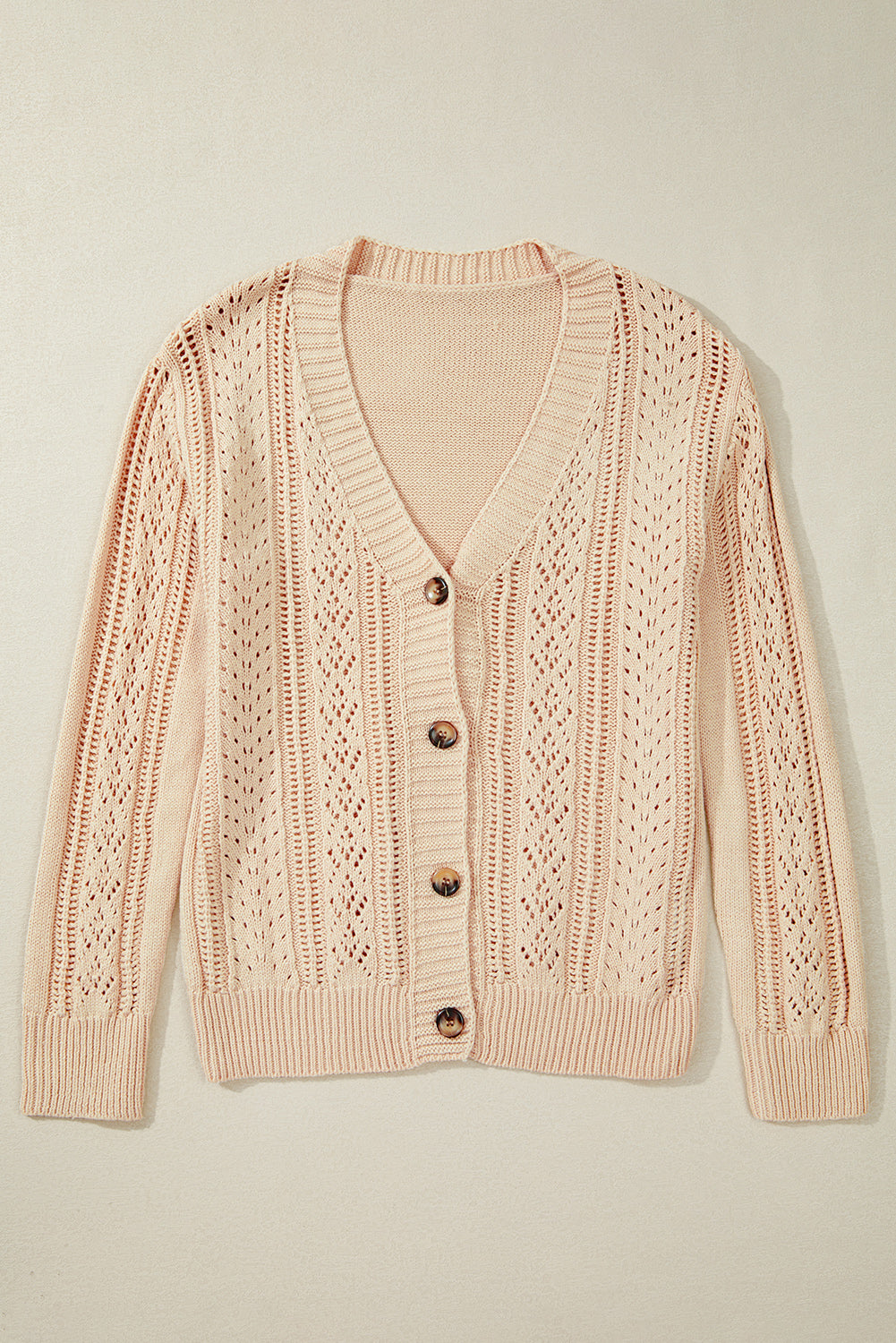 Beige Open Knit Drop Shoulder Sweater Cardigan 🇨🇳