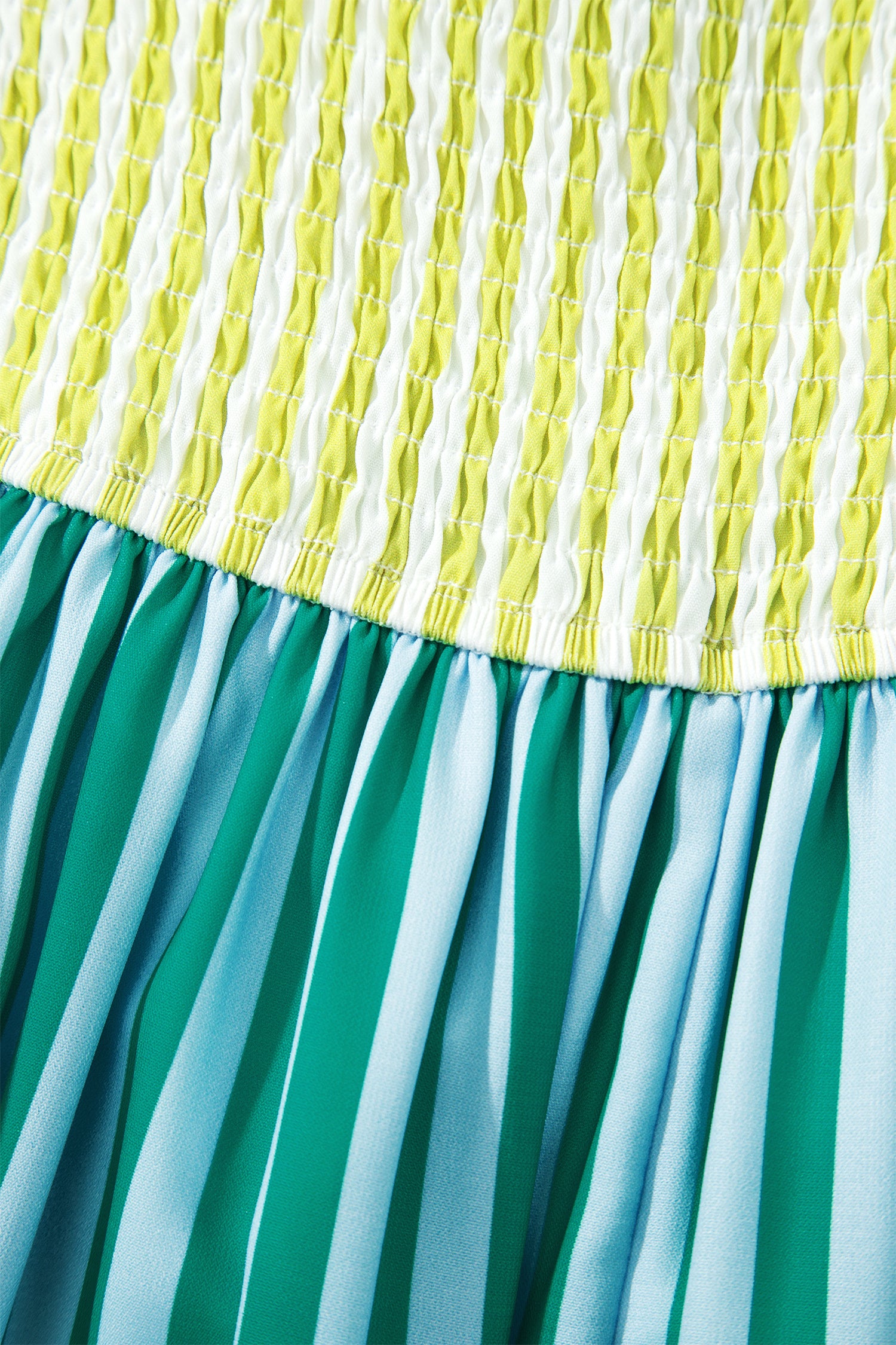 Green Stripe Scalloped Contrast Patchwork Knot Strap Midi Dress 🇺🇸