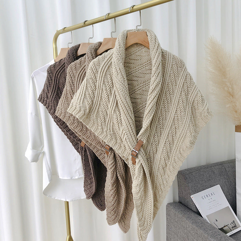 Ladies Knitted Scarf With Split Thick Triangle Cape 🇨🇳