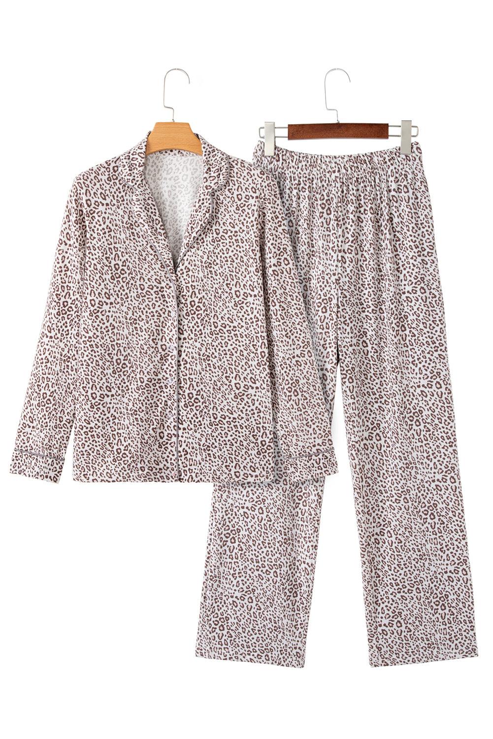 White Leopard Print Long Sleeve and Pants Pajamas Set 🇺🇸