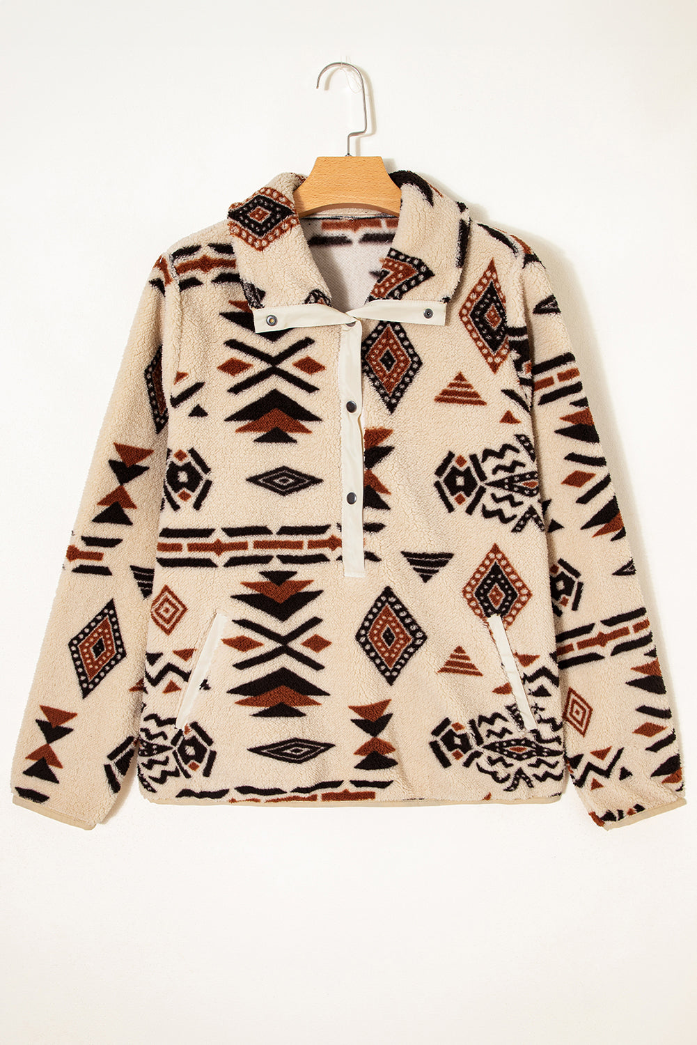 Beige Western Aztec Half Zip Plush Sweatshirt 🇺🇸