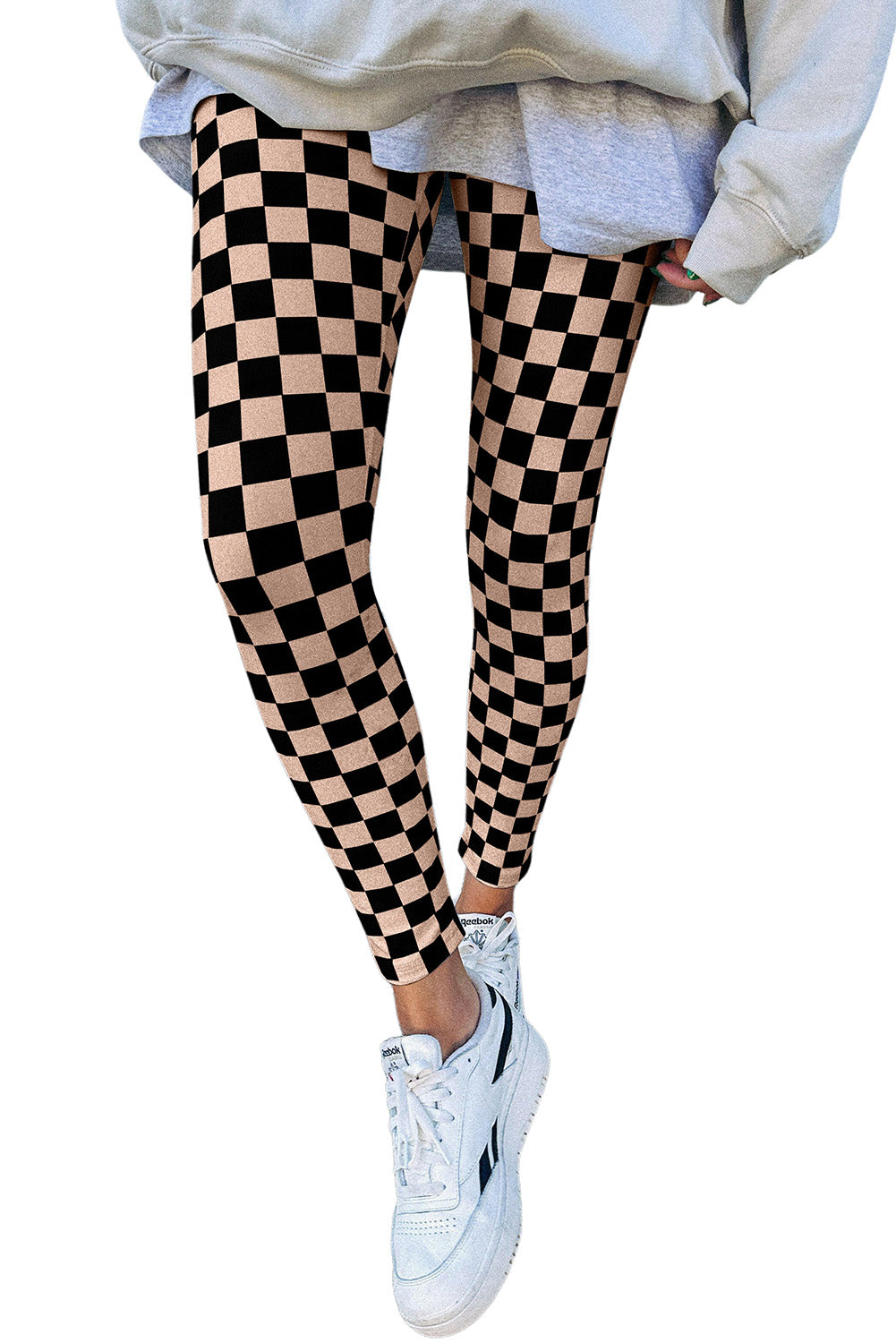 Khaki Checkered Pattern High Waist Skinny Leggings 🇺🇸