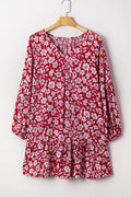 Purple Plus Floral Balloon Sleeve V Neck Relaxed Dress 🇺🇸