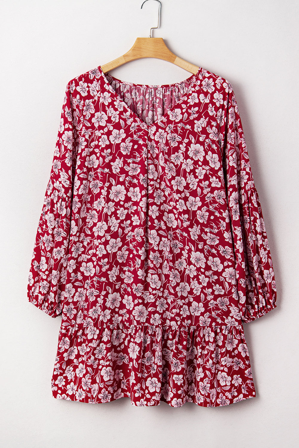 Purple Plus Floral Balloon Sleeve V Neck Relaxed Dress 🇺🇸
