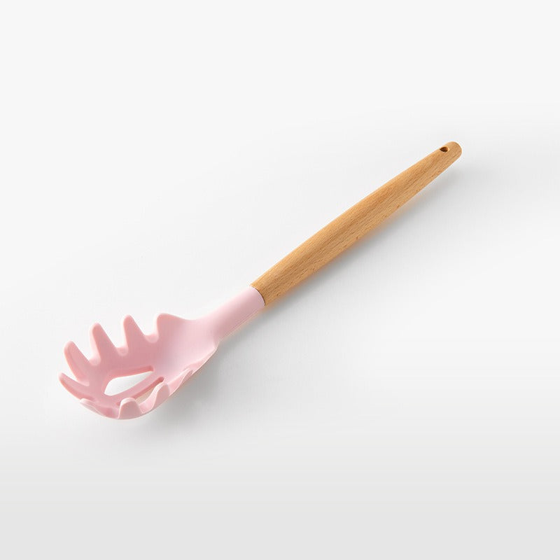 11-Piece Barreled Cooking Utensils Set With Wooden Handle Pink 🇨🇳
