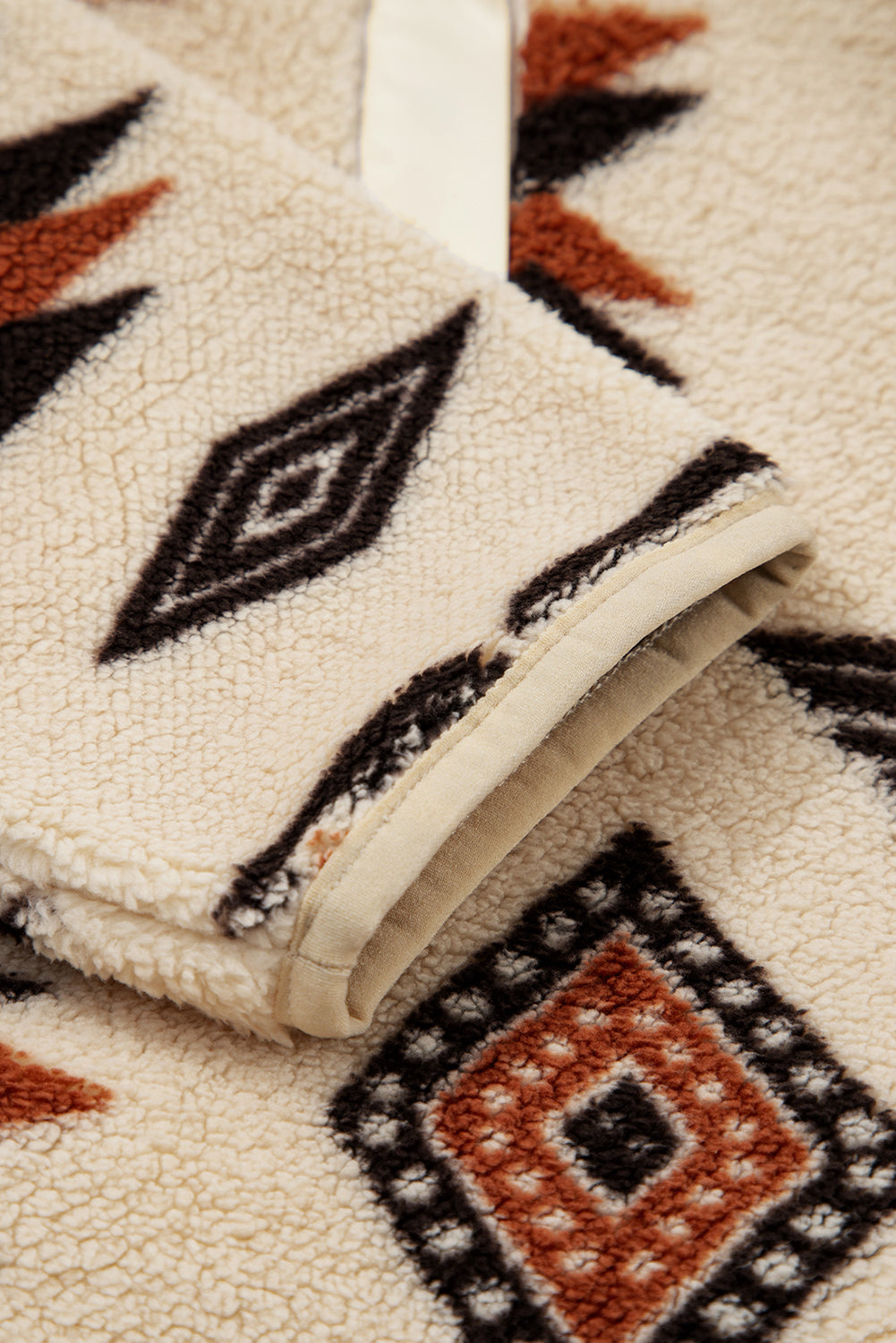 Beige Western Aztec Half Zip Plush Sweatshirt 🇺🇸