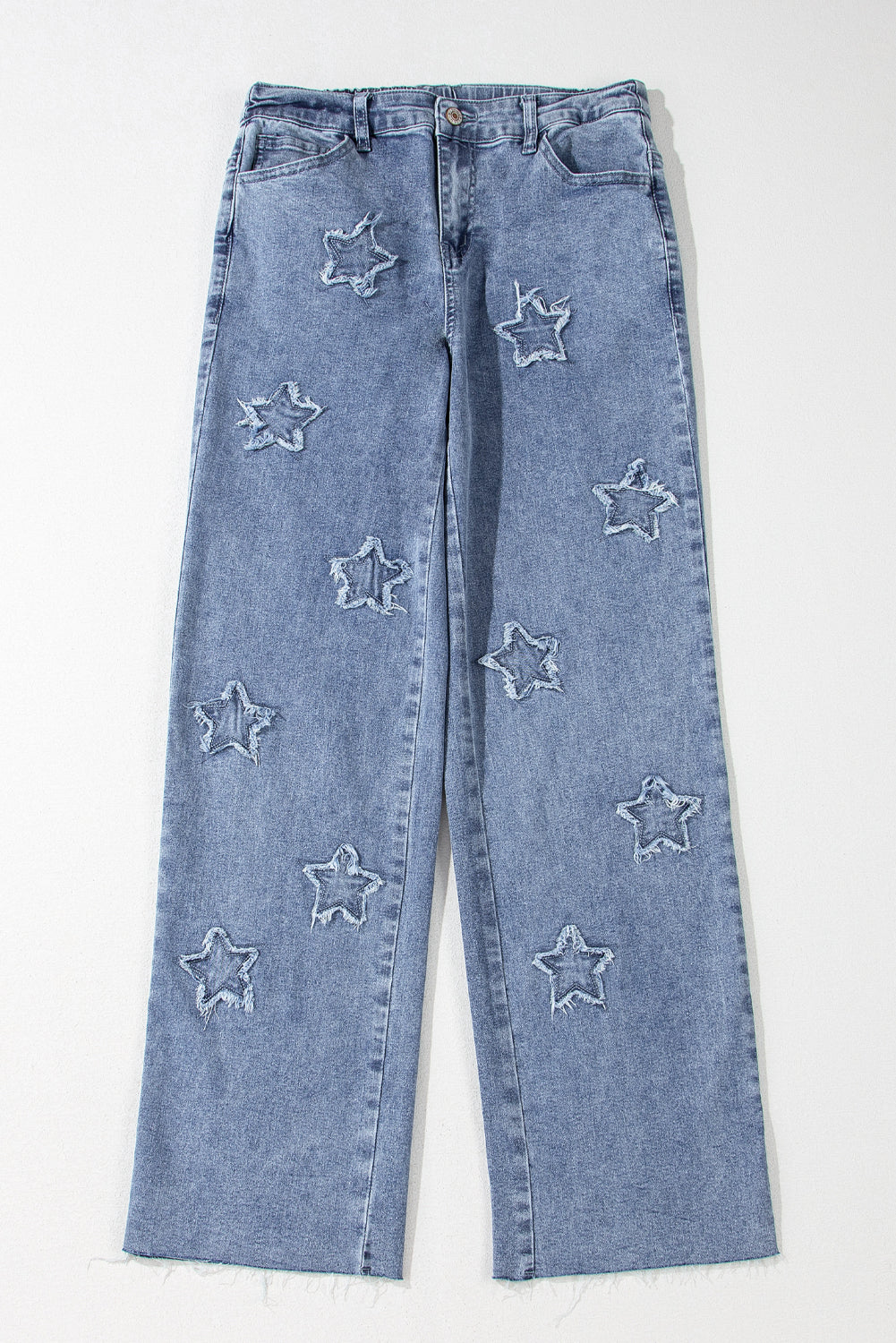 Dusk Blue Foiled Star Patchwork Straight Leg Loose Jeans 🇨🇳
