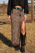Multicolour Cheetah Print Trim Split Long Western Skirt 🇺🇸