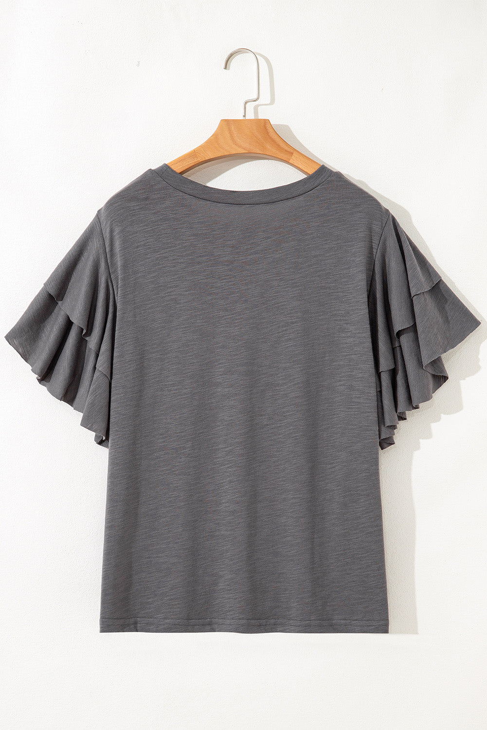 Dark Grey Double Ruffled Short Sleeve Plus Size Top 🇺🇸