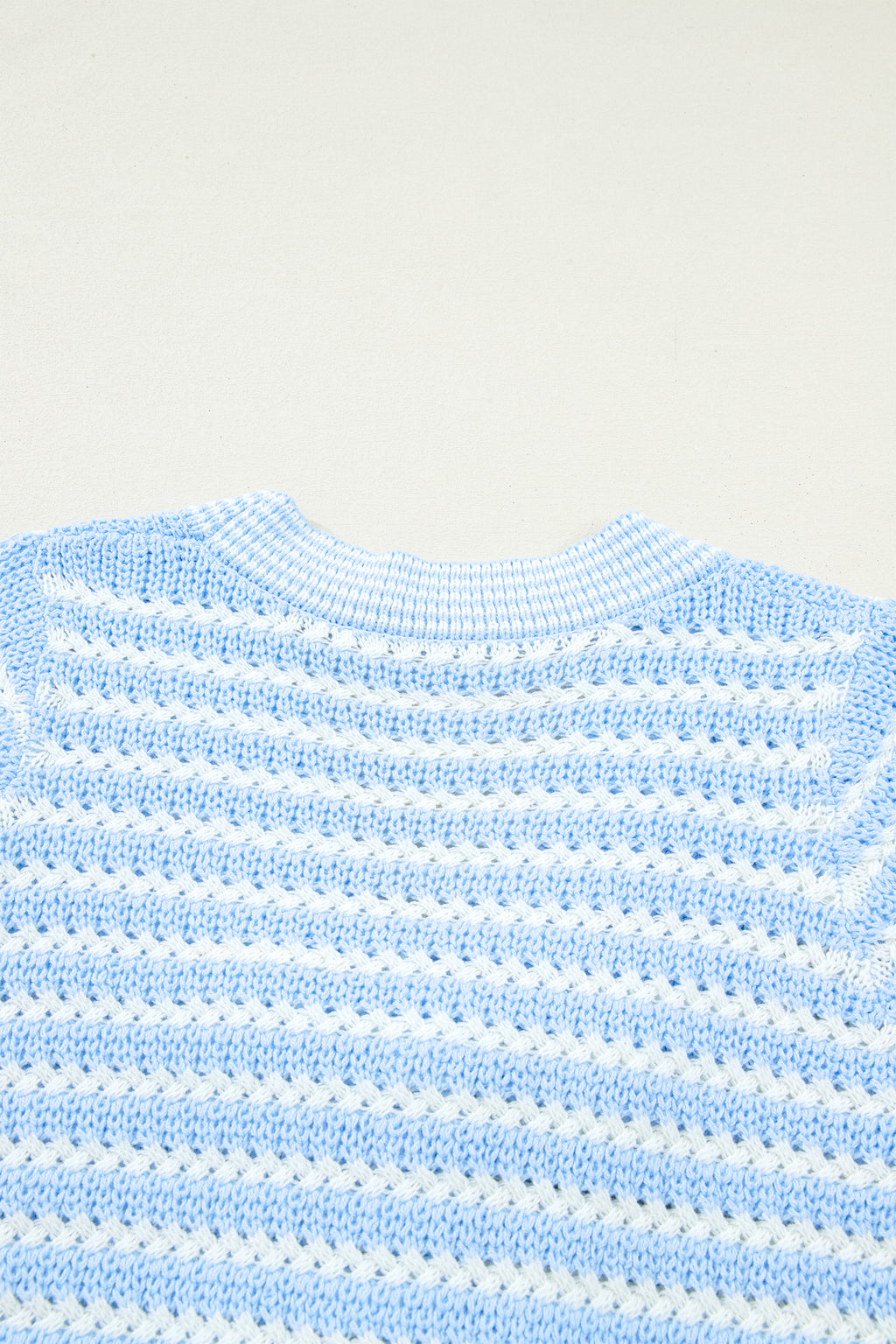 Sky Blue Stripe Short Sleeve Knit V Neck Bow Knot Sweater 🇺🇸