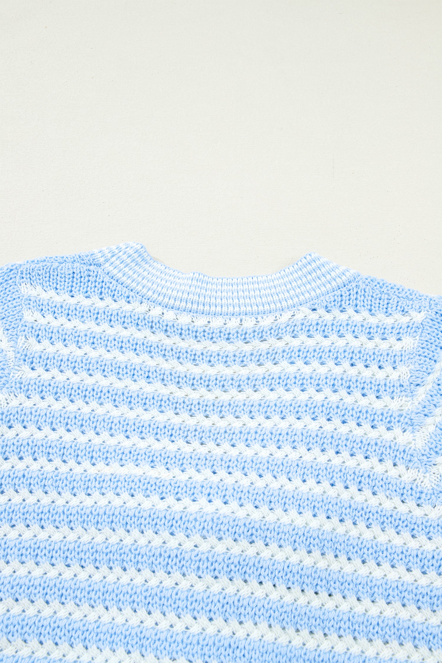 Sky Blue Stripe Short Sleeve Knit V Neck Bow Knot Sweater 🇺🇸