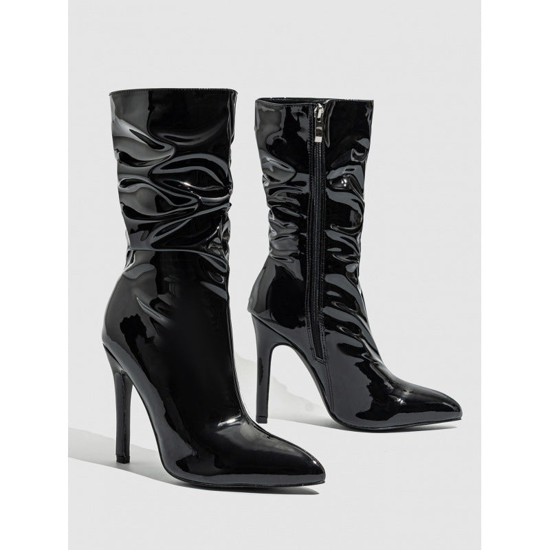 Patent Leather High Heel Pointed Stiletto Style Boots 🇨🇳