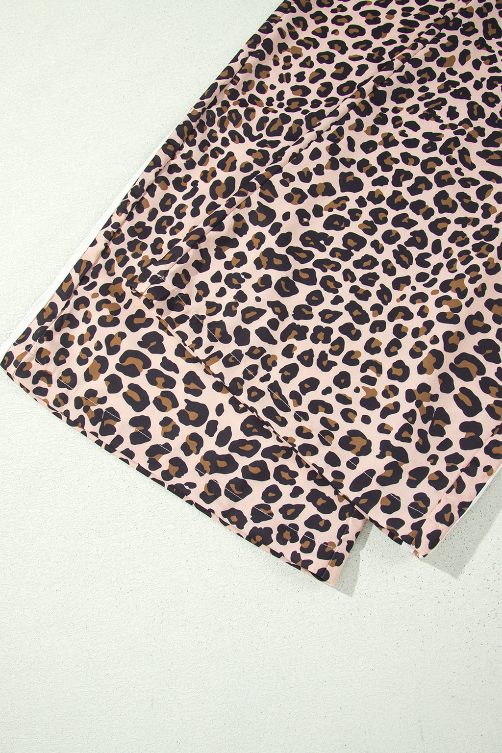 Beige Leopard Print Side Striped Detail Casual Wide Leg Pants 🇺🇸
