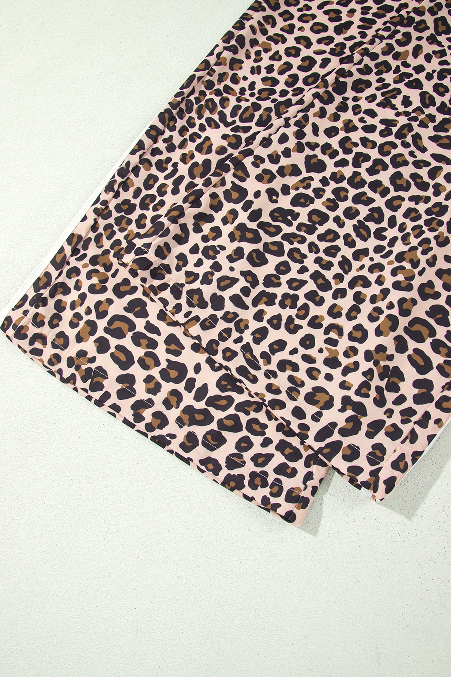 Beige Leopard Print Side Striped Detail Casual Wide Leg Pants 🇺🇸