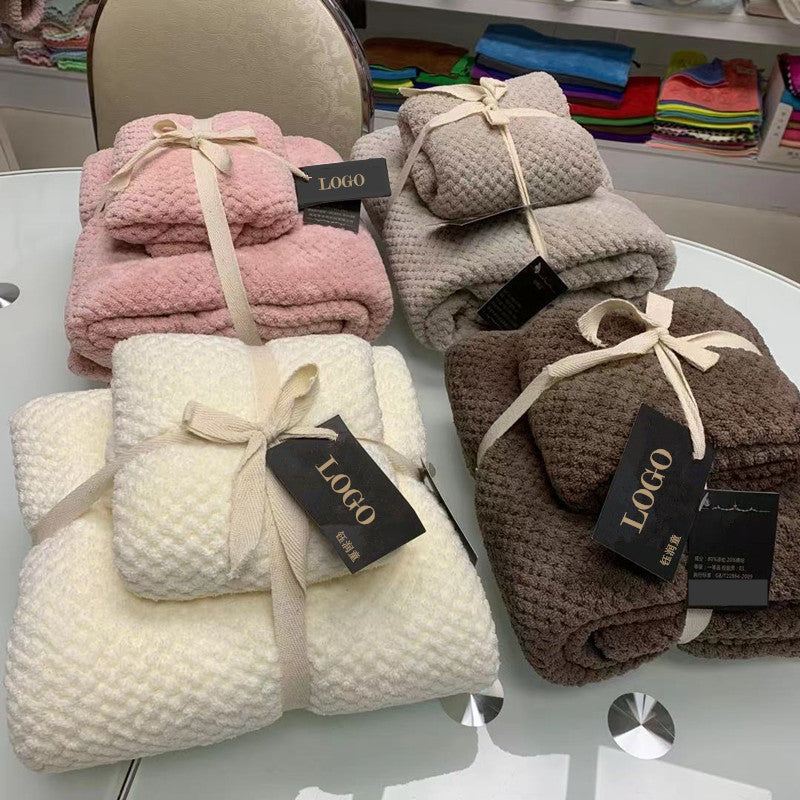 Coral Fleece Pineapple Grid Absorbent Towel Bath Towel Combination Set 🇨🇳