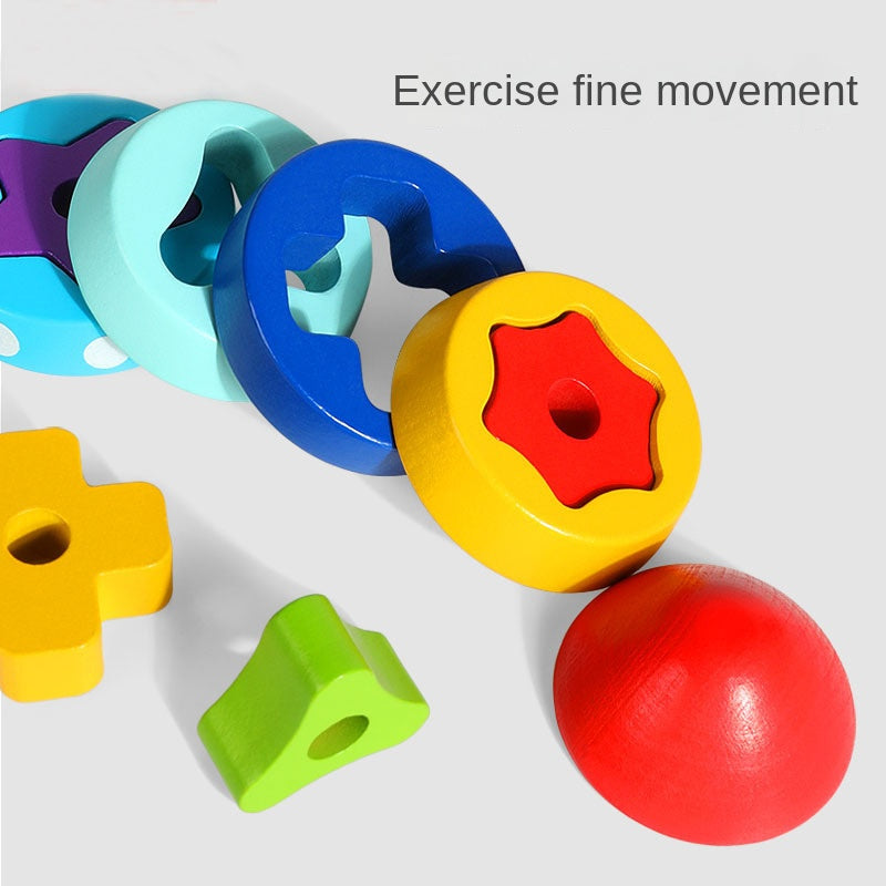 Stacked Rocket Wooden Children's Shape Matching Cognitive Geometry Toy Rainbow Tower Circle Stacked Music Collar Ring 🇨🇳