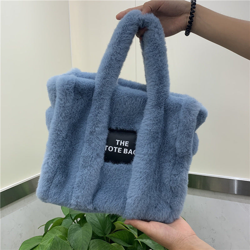 Autumn And Winter New Wool Like Plush Tote Bag High-Capacity Shopping Commuter Bag  Messenger Bag Women 🇨🇳