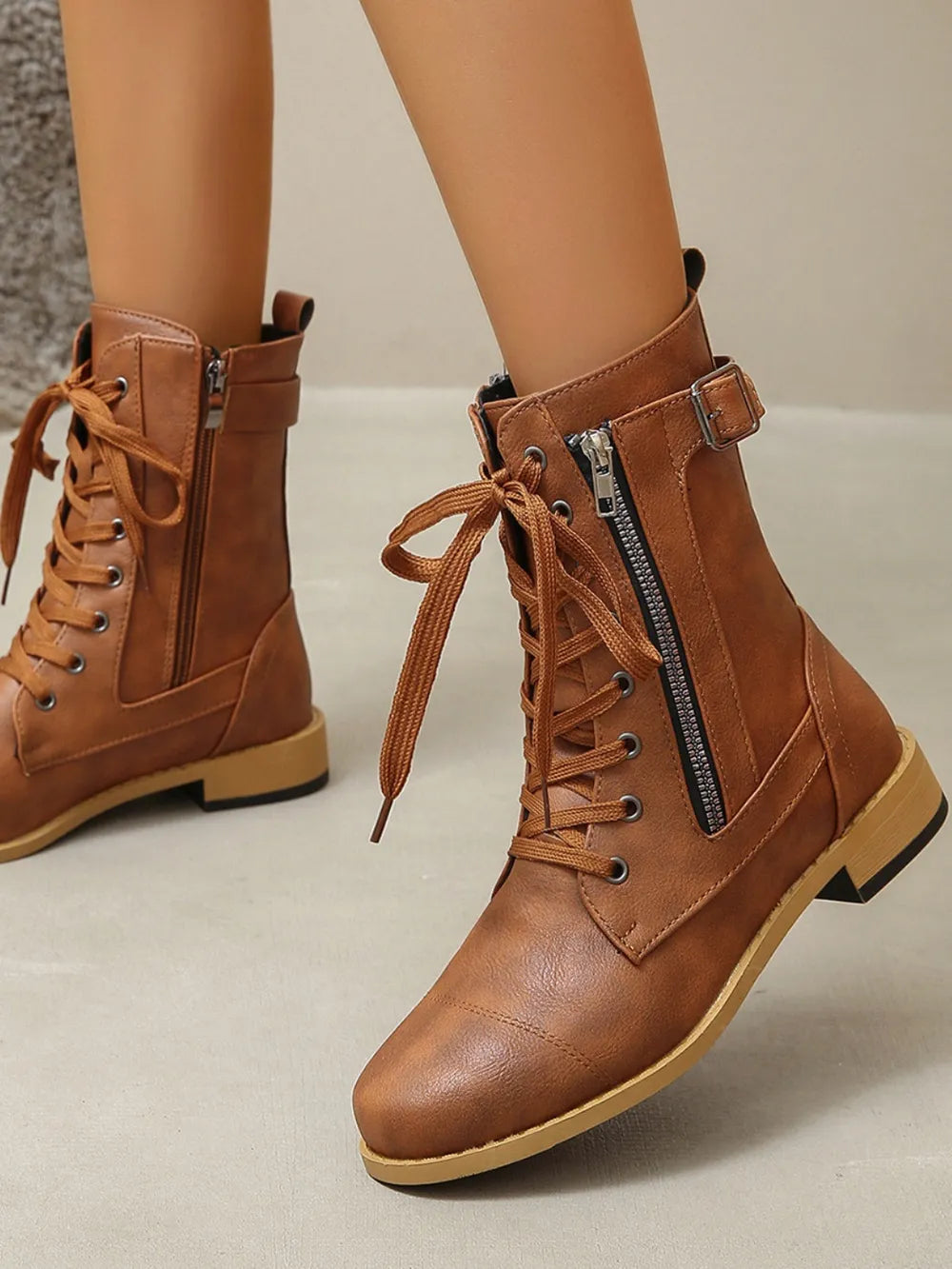 PU Leather Lace-Up Boots 🇨🇳