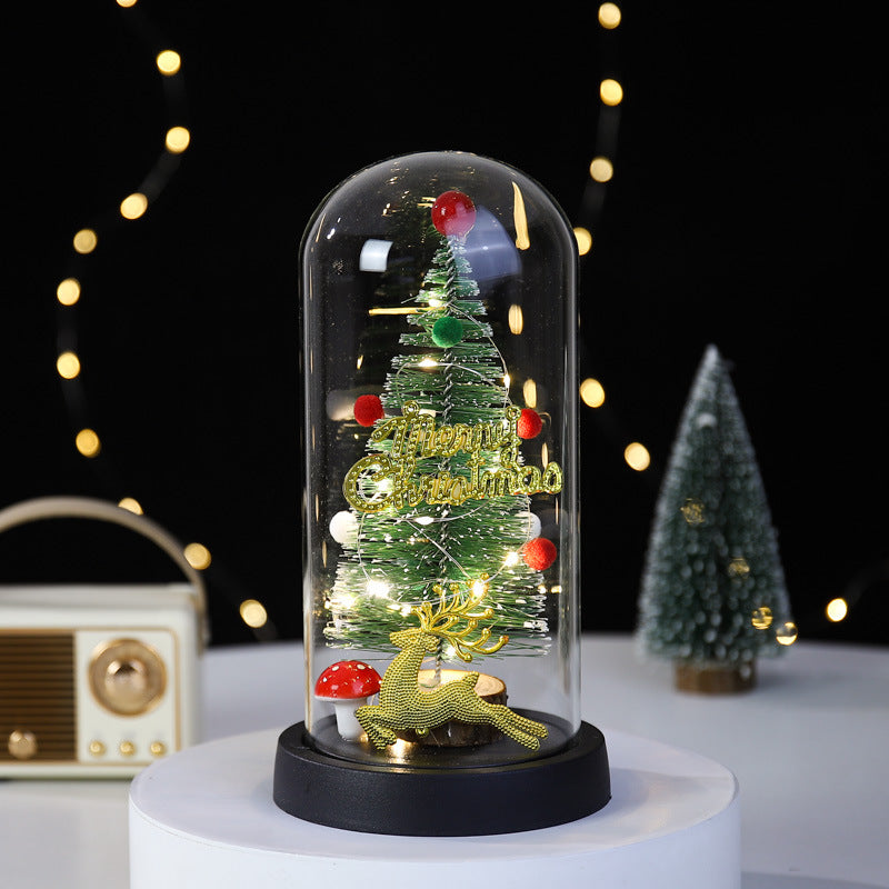 Christmas Gift LED Light Illumination Decorative Ornament Mini Christmas Tree Deer Glass Cover 🇨🇳
