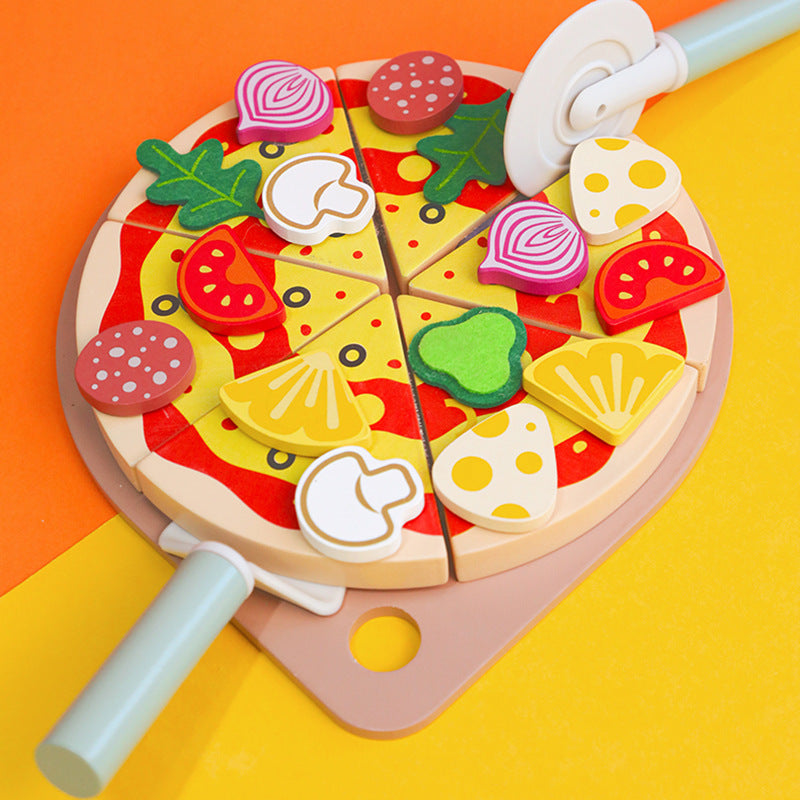 Children's early education puzzle play simulation pizza fruits and vegetables joyful role-playing kitchen wooden toys 🇨🇳