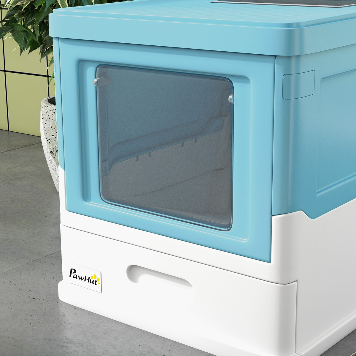 PawHut Hooded Cat Litter Box, Pet Toilet w/ Scoop, Tray - Light Blue 🇬🇧
