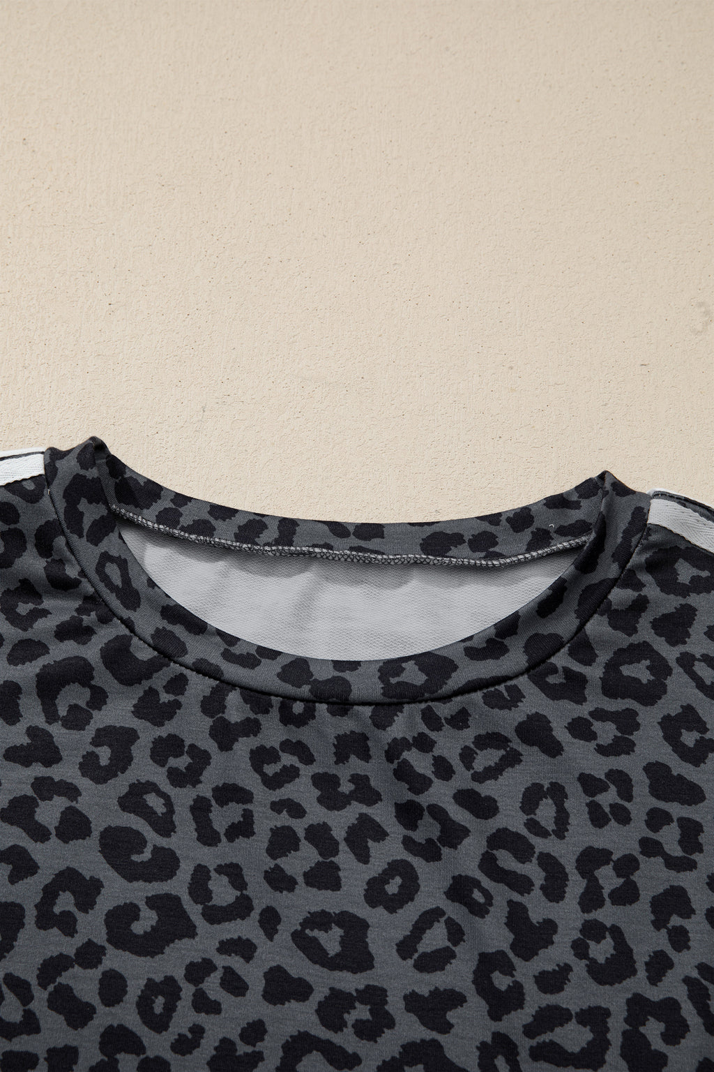 Gray Leopard Print Varsity Striped Detail 3/4 Sleeve Top Shift Pant Set 🇺🇸