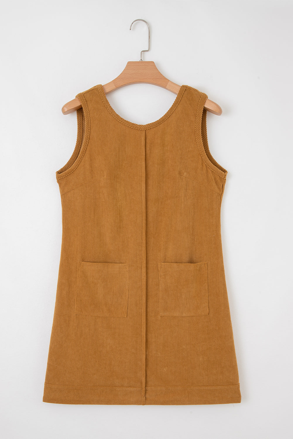 Beige Corduroy Sleeveless Mini Dress With Patched Pockets 🇺🇸