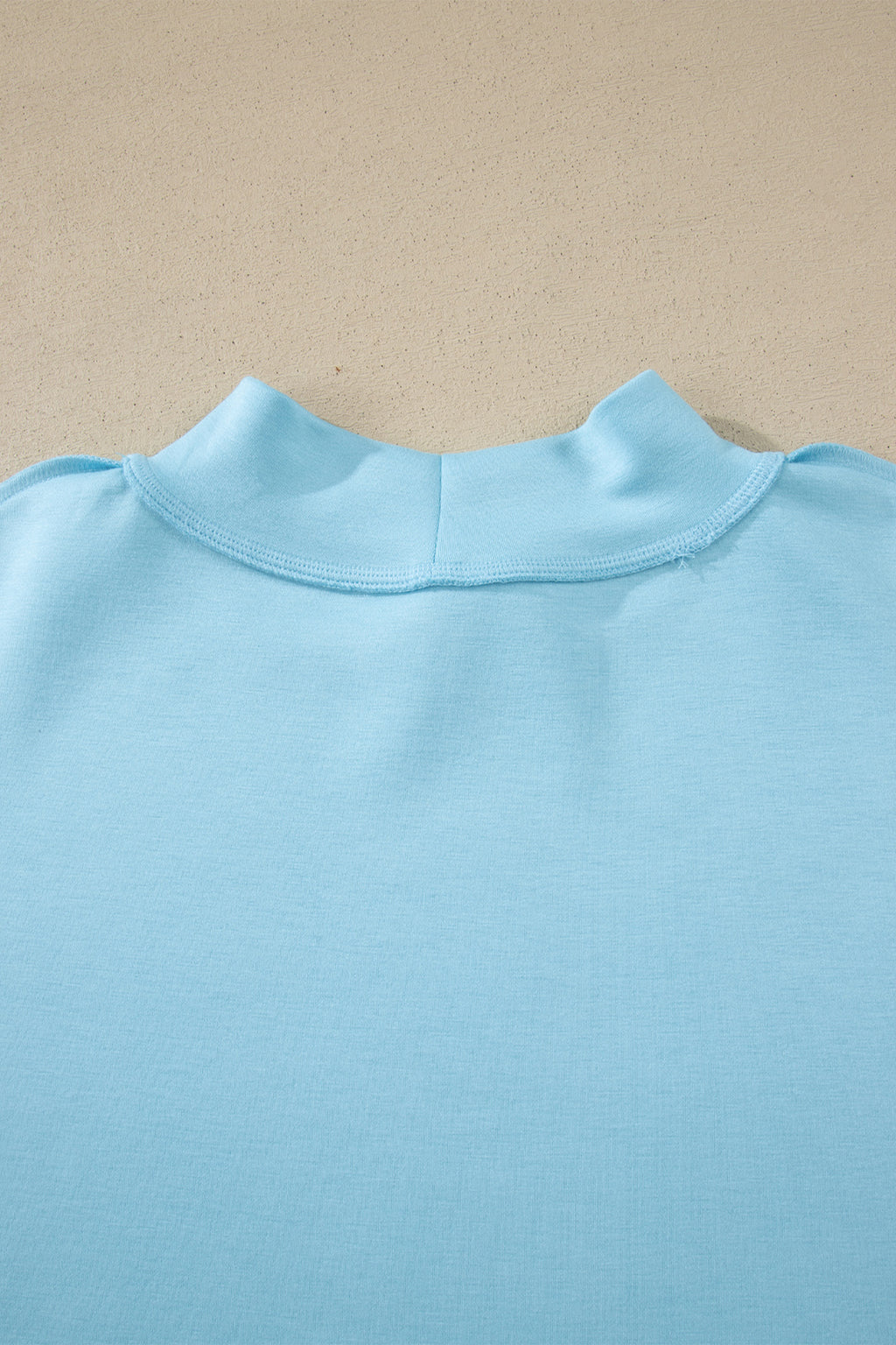 Mist Blue Solid Color Exposed Seam Mock Neck Oversize Tee Casual Shorts 2pcs Outfit 🇺🇸