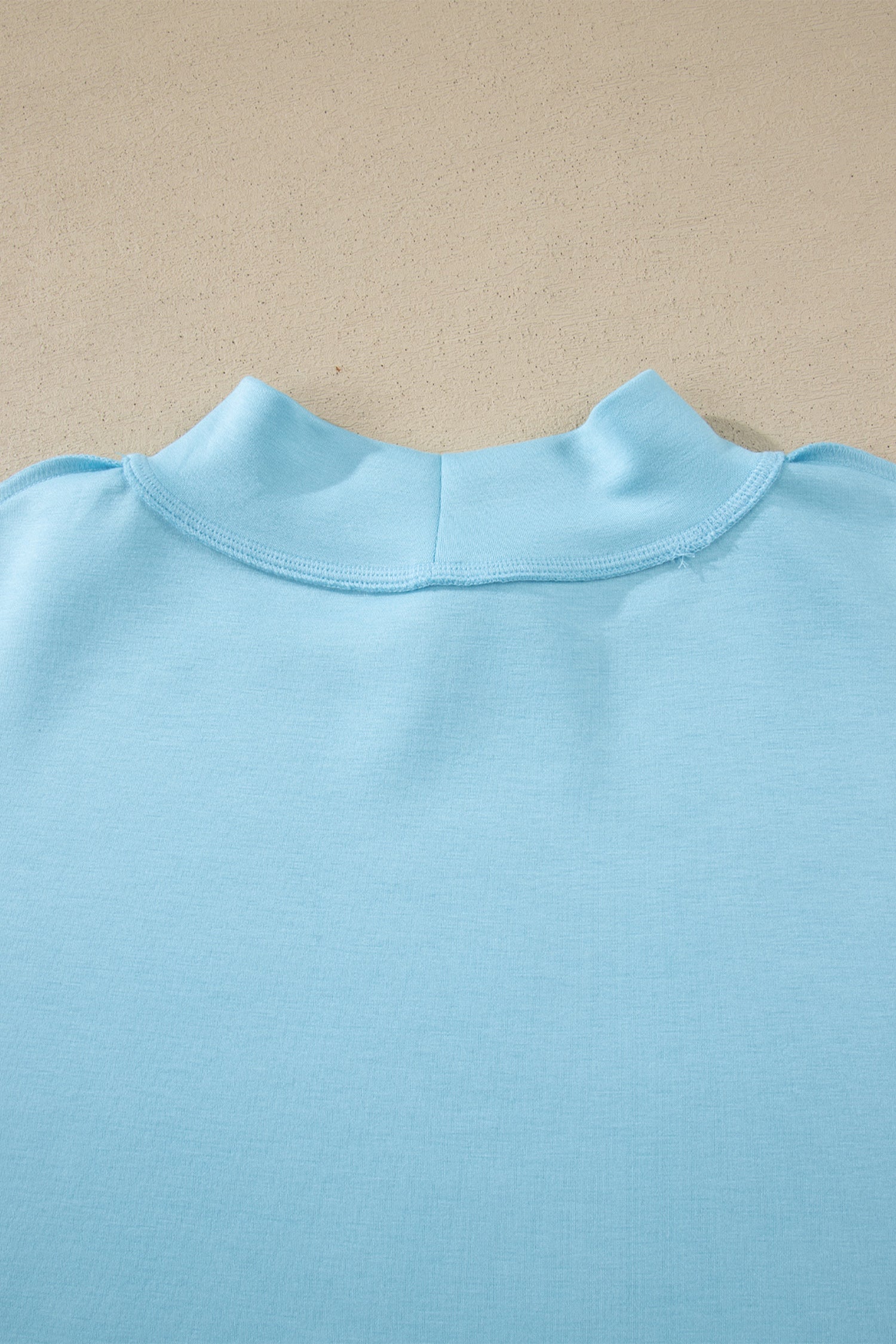Mist Blue Solid Color Exposed Seam Mock Neck Oversize Tee Casual Shorts 2pcs Outfit 🇺🇸