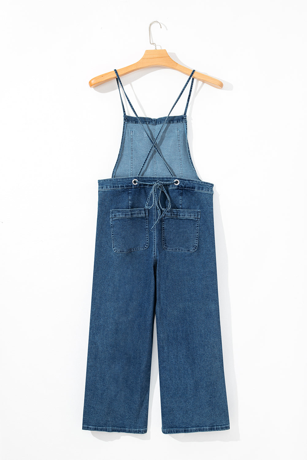 Dusk Blue Adjustable Tie Straps Cropped Wide Leg Denim Overalls 🇺🇸