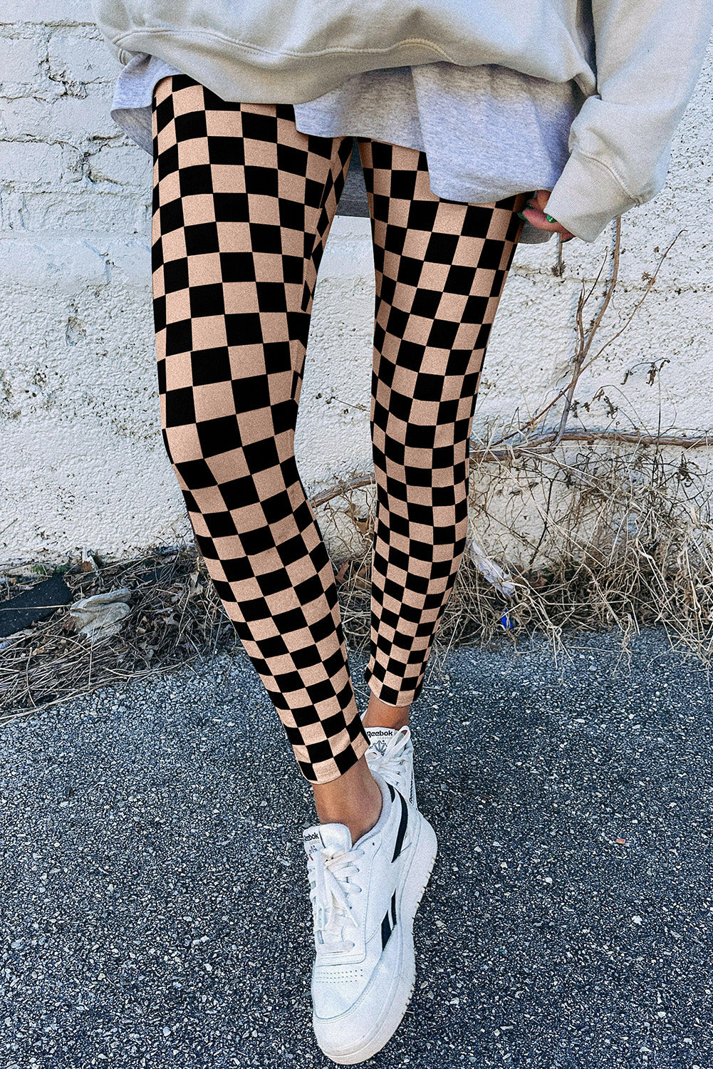 Khaki Checkered Pattern High Waist Skinny Leggings 🇺🇸
