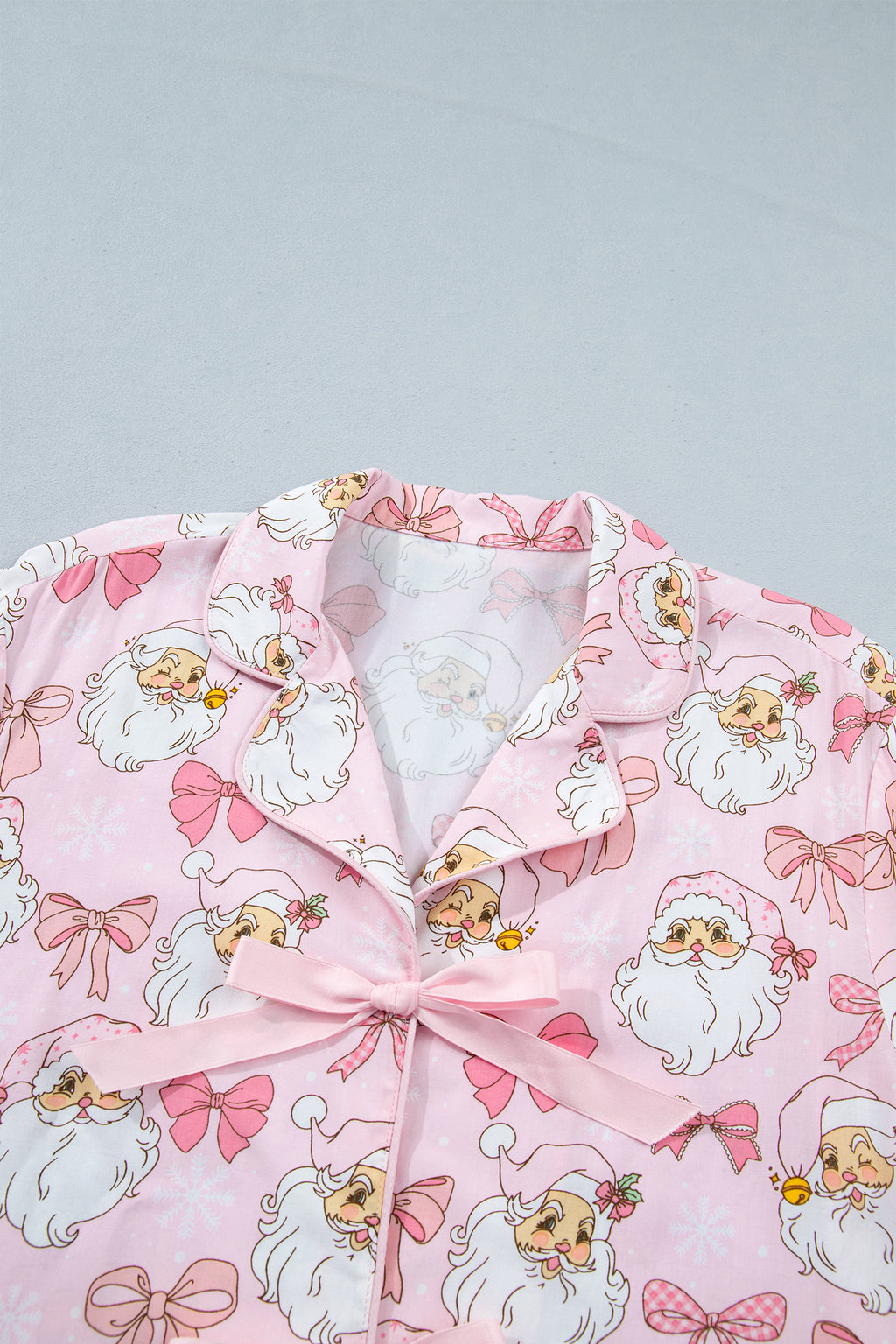 Pink Santa Print Paneling Shift Silhouette Short Sleeve Lounge Set 🇺🇸