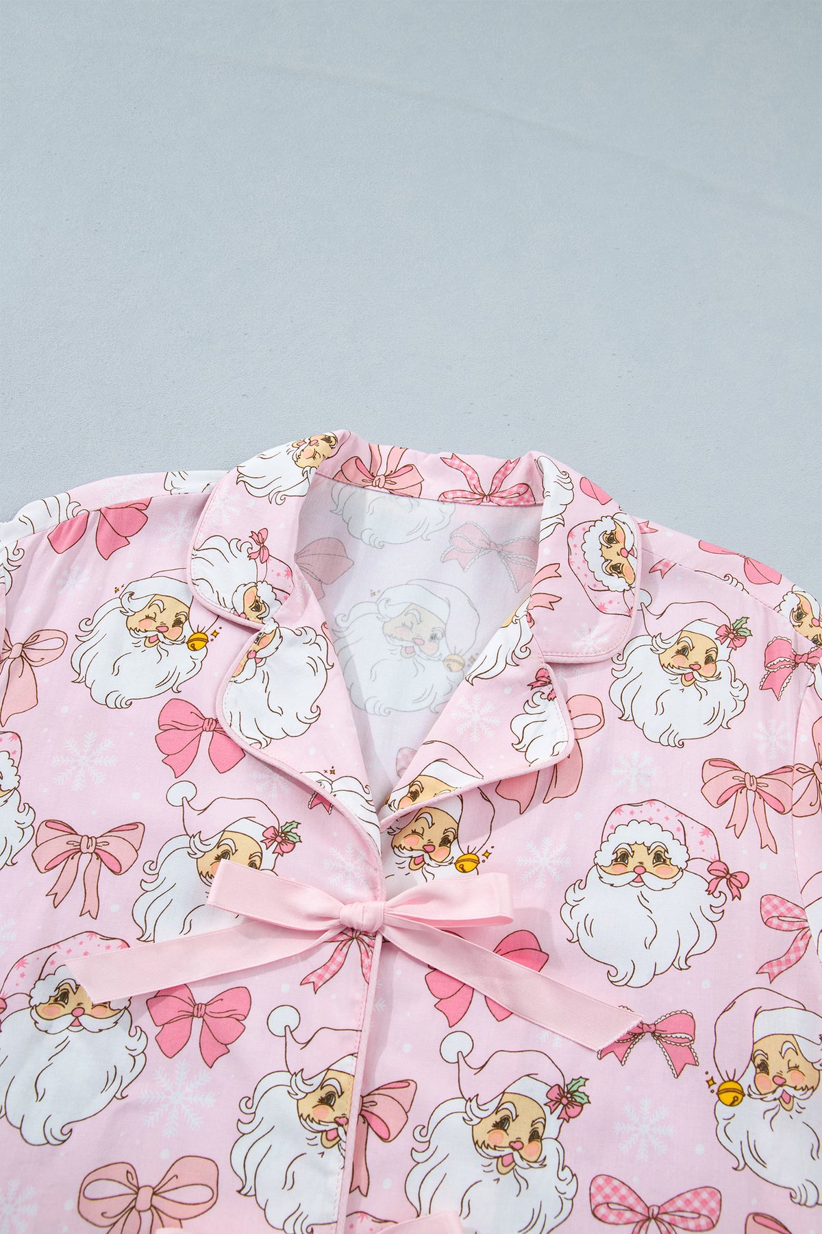 Pink Santa Print Paneling Shift Silhouette Short Sleeve Lounge Set 🇺🇸