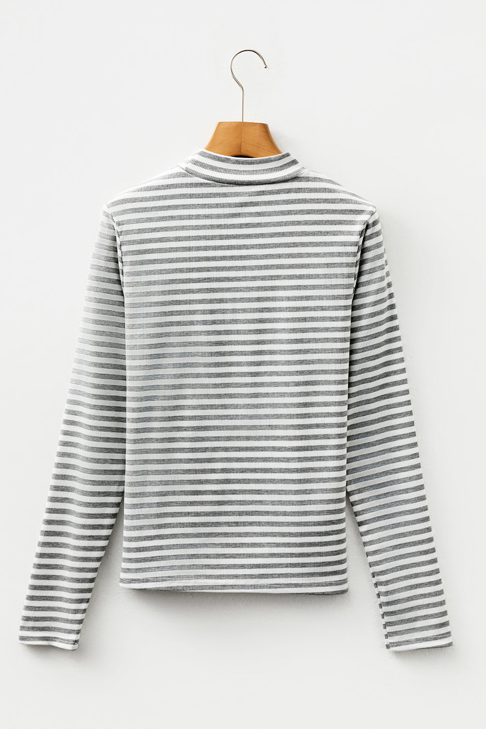 Gray Stripe Ribbed High Neck Slim Fit Long Sleeve Top 🇺🇸