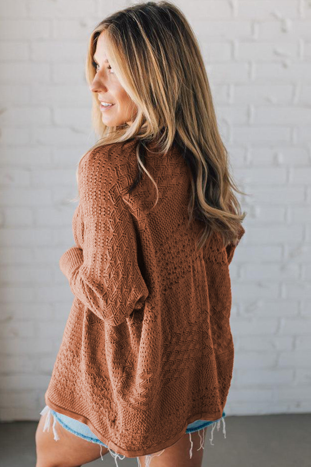 Redwood Burl Mix Pattern Hollowed Knit Open Front Cardigan 🇺🇸