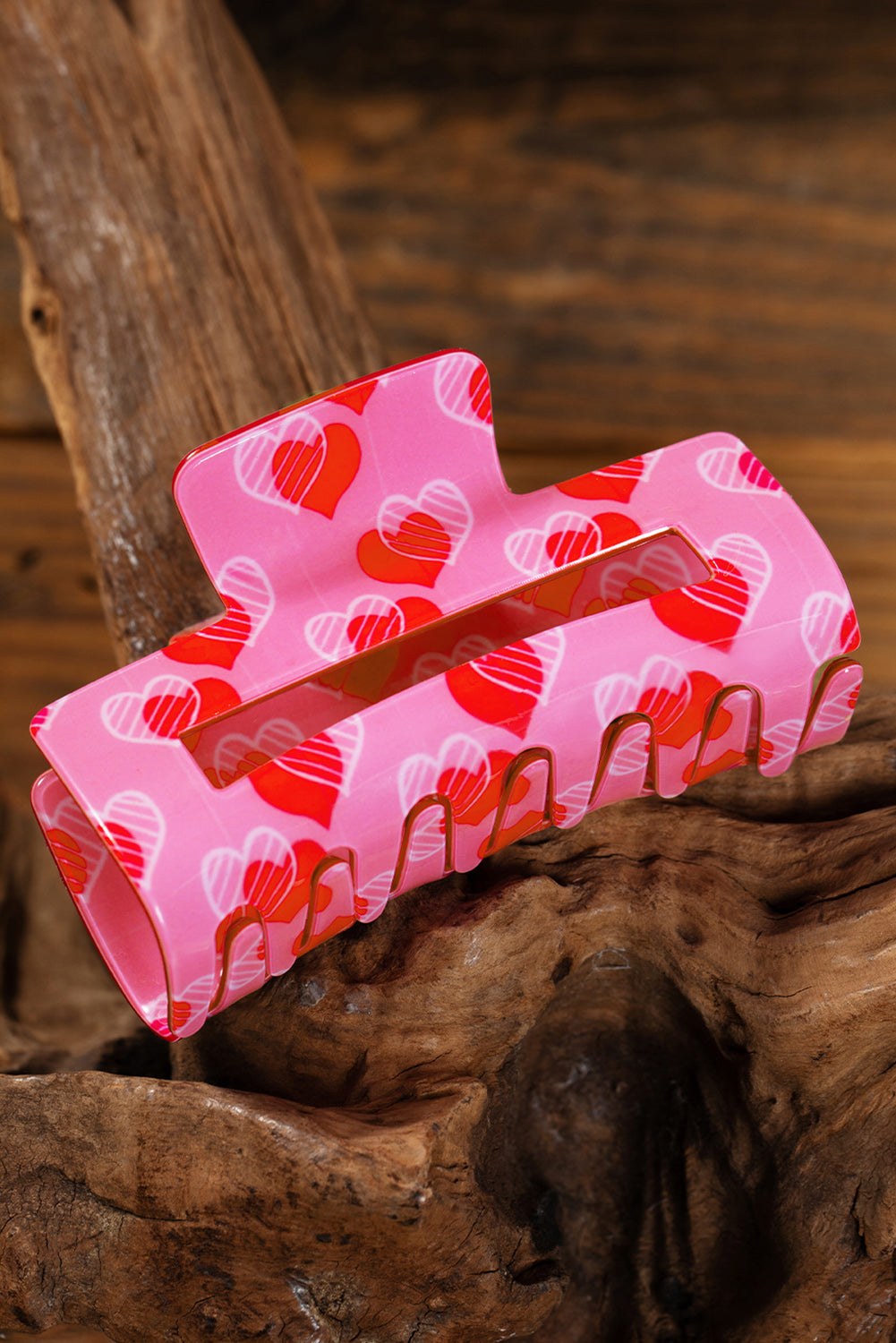 Pink Double Heart Printed Valentines Fashion Hair Claw 🇺🇸