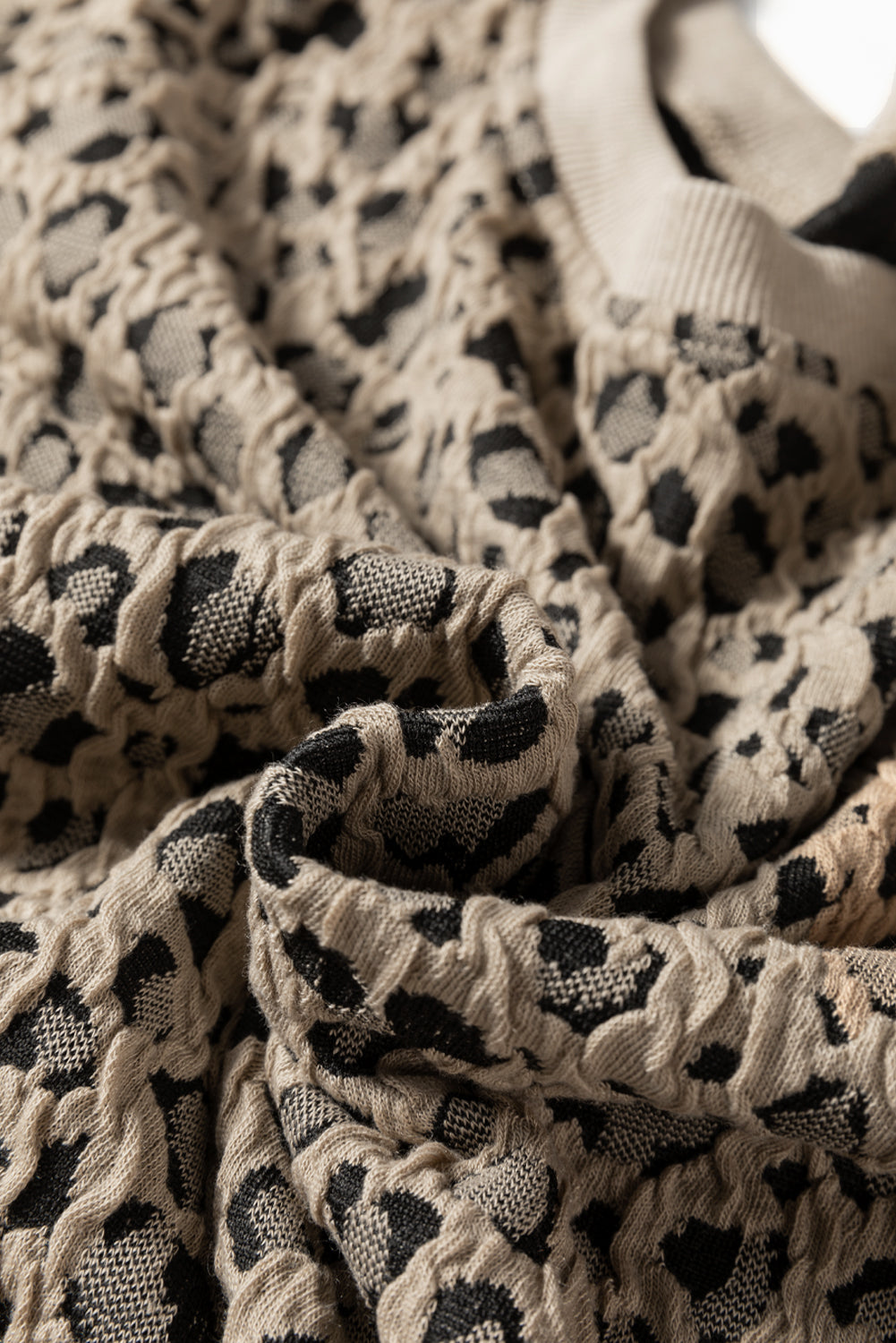Khaki Ribbed Trim Leopard Print Long Sleeve Top 🇺🇸