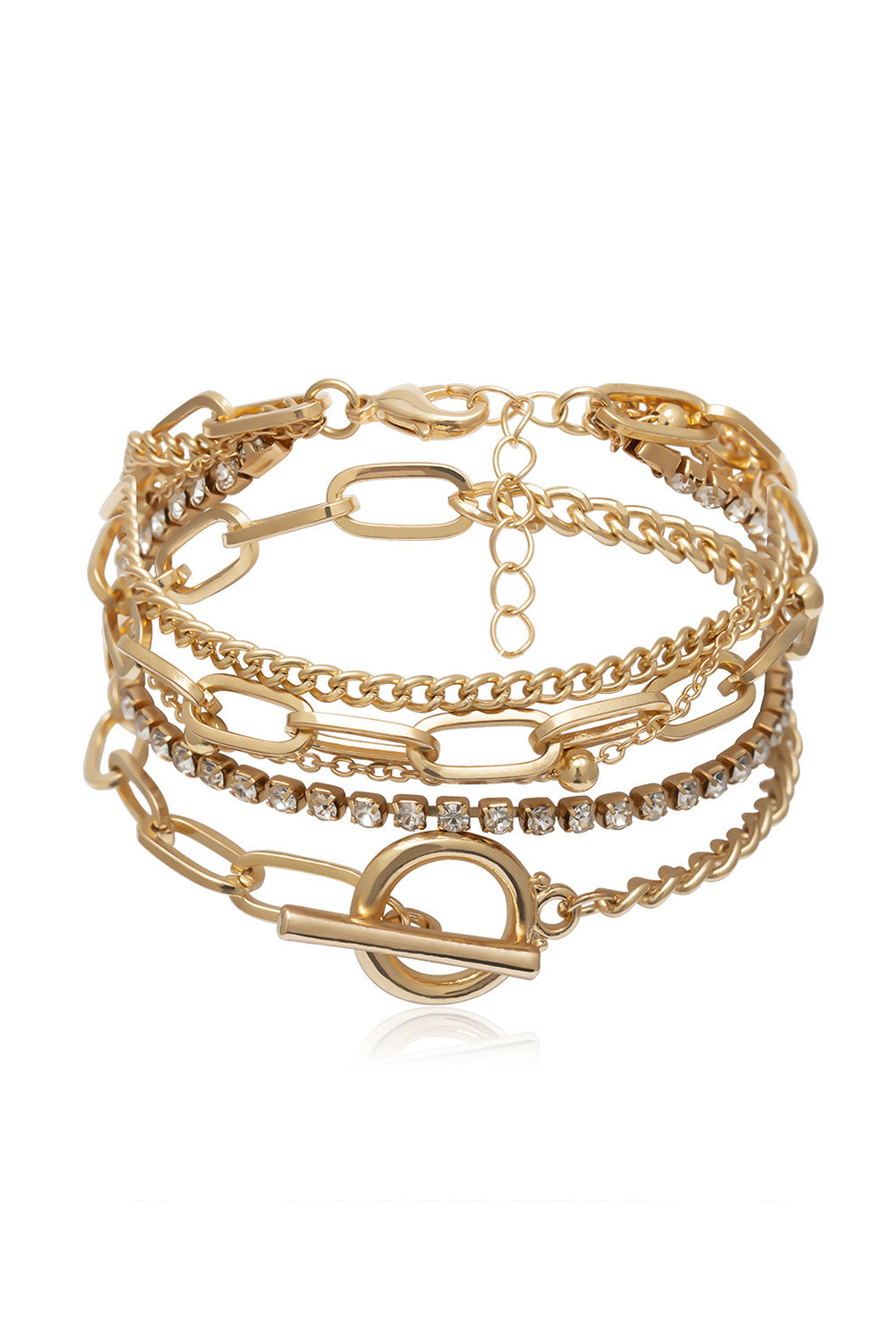 Gold Multi Layered Rhinestone Plated Chain Bracelet Set 🇨🇳