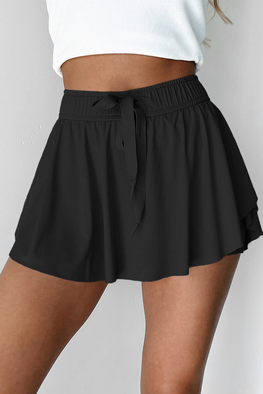 Black Drawstring High Waist Lined Tennis Skorts 🇨🇳