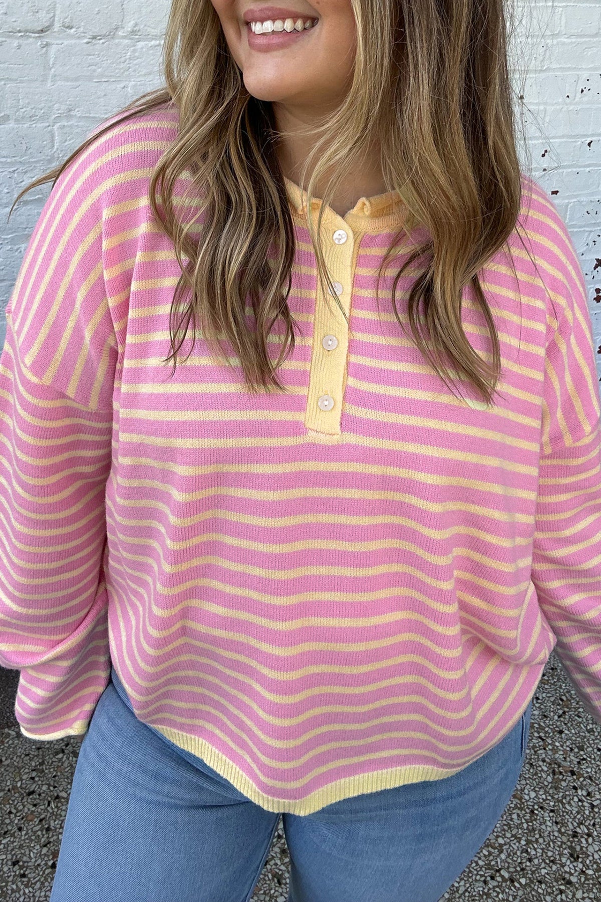 Pink Stripe Striped Colorblock Long Sleeve V Neck Shift Plus Size Sweater 🇺🇸