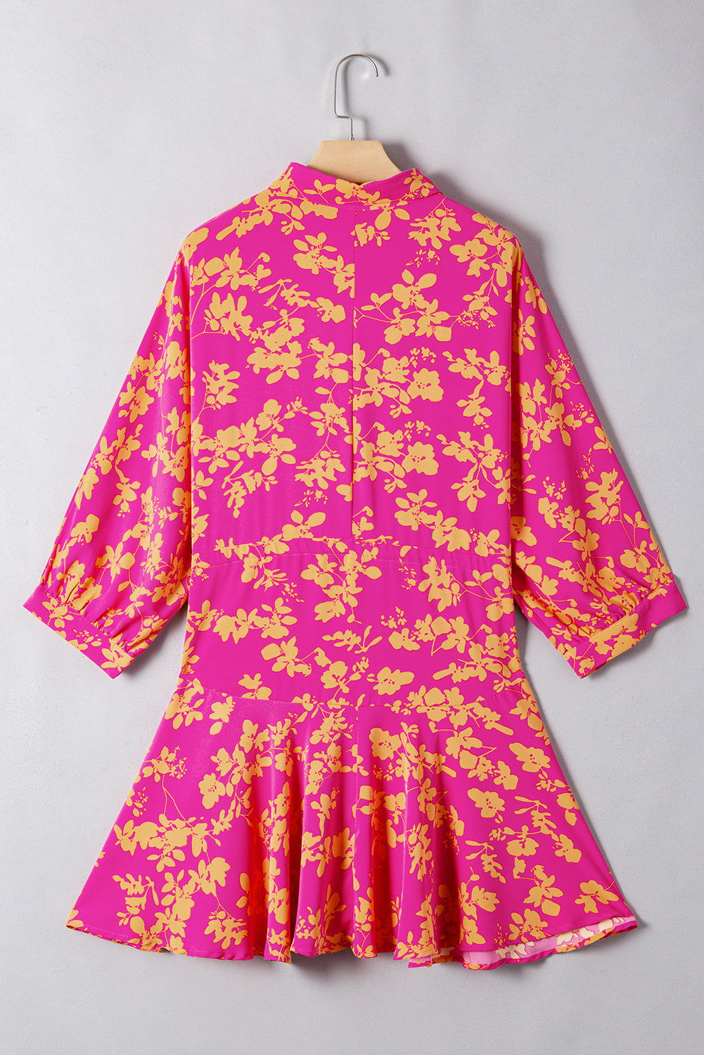 Pink Floral Print Drawstring Tunic Flowy Short Dress 🇺🇸