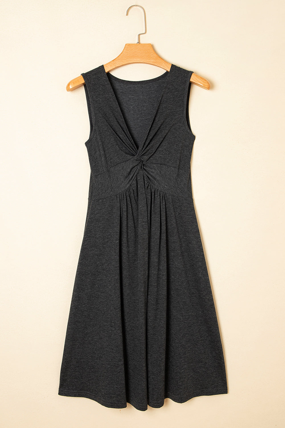 Carbon Grey Twisted Bust V Neck Sleeveless Dress 🇨🇳