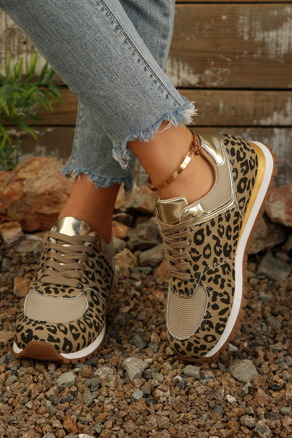 Coffee Leopard Faux Suede Mixed Patchwork Lace Up Sneakers 🇺🇸