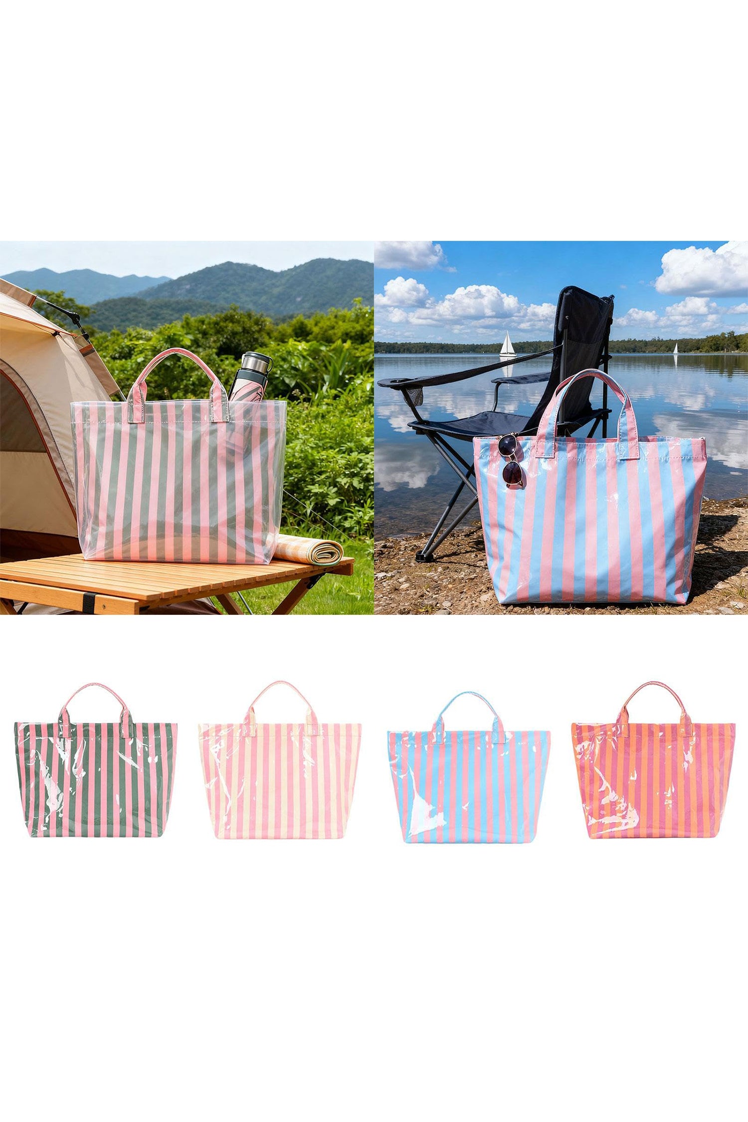 Blackish Green Glossy Striped Vinyl Large Tote Bag 🇺🇸