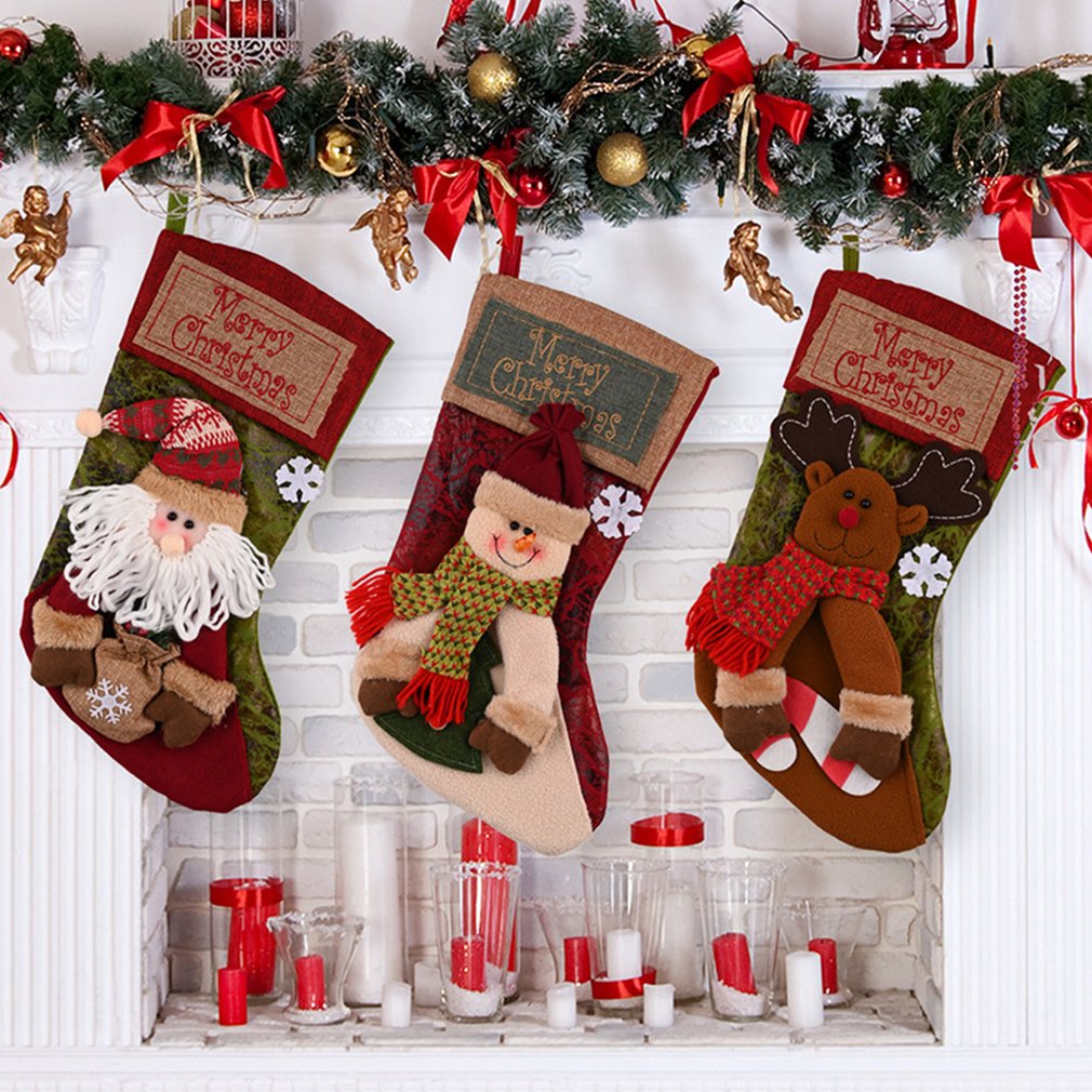 Christmas Stocking Socks Snowman Santa Elk Xmas Fireplace 🎄 🇬🇧