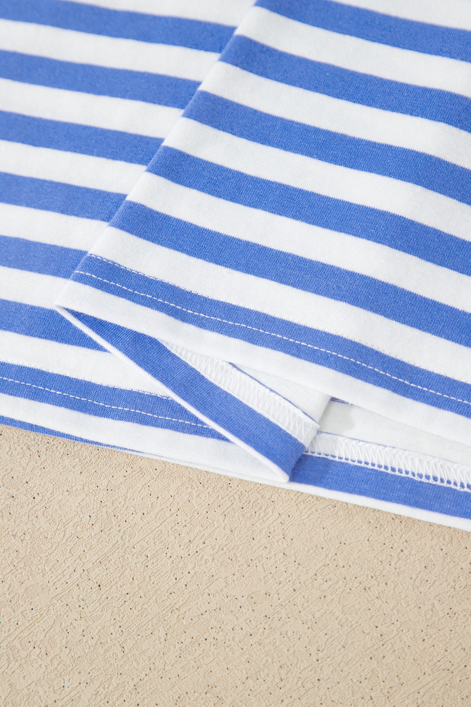 Sky Blue Stripe Contrast Trim Crew Neck Tee Knot Shorts 2pcs Set 🇺🇸